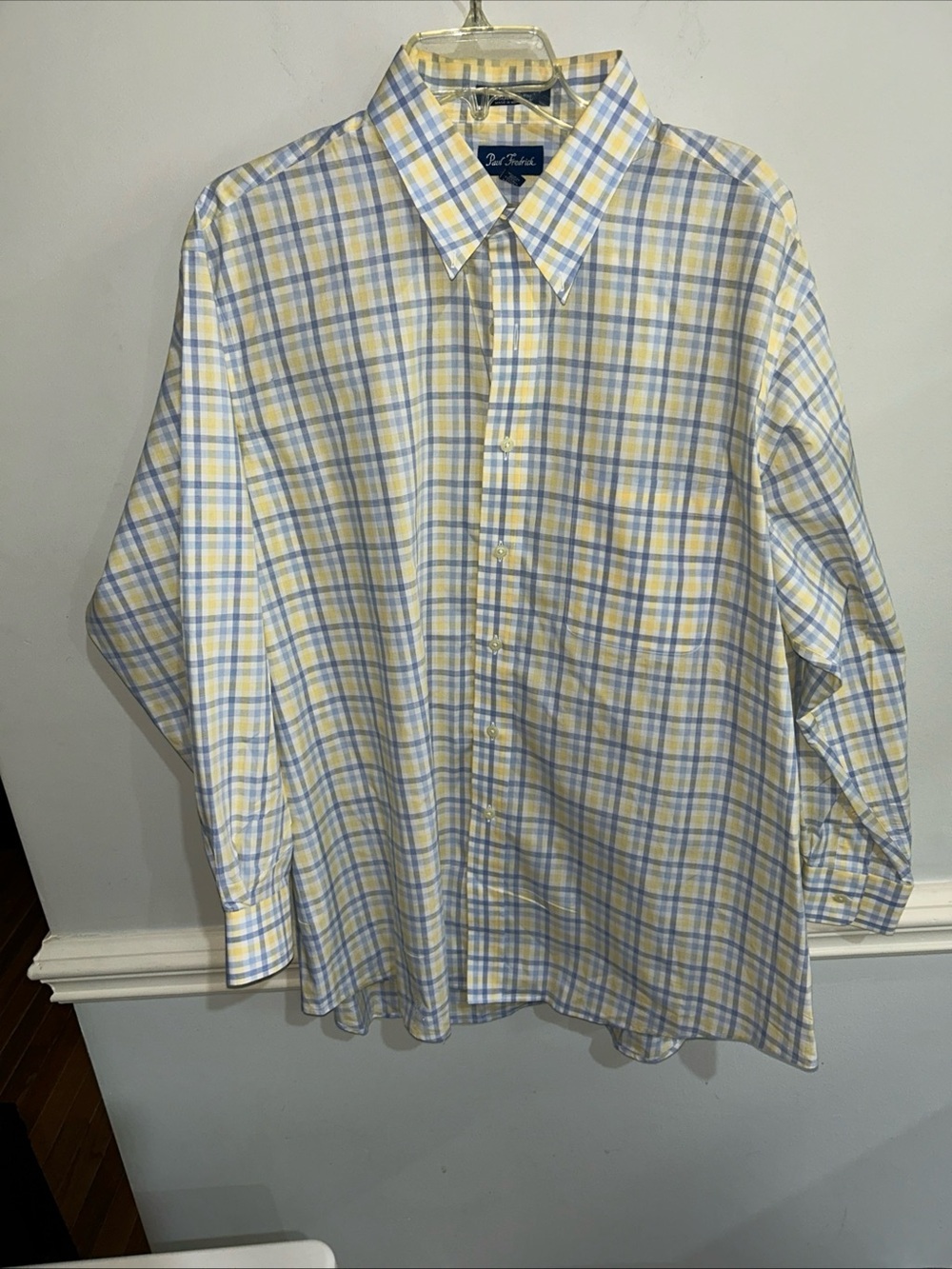 Paul Fredrick Yellow and Light Blue Plaid Button-Down Shirt